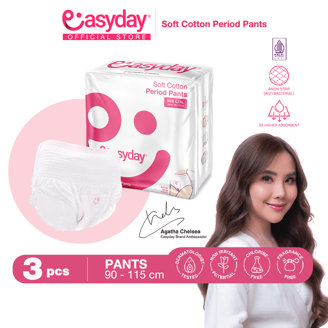 Easyday Period Pants Size L-XL 3 Pcs 90–115 cm | Pembalut Wanita Tipe Celana | Premium Cotton and Anion Strip Anti Iritasi & Bau