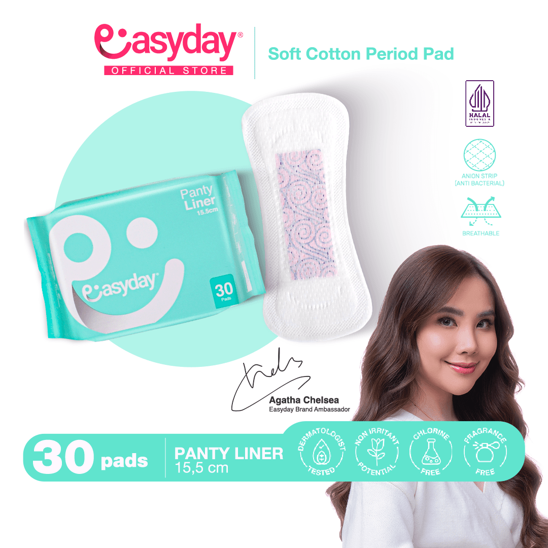 Easyday Pantyliner 30 Pcs 15.5 cm | Pembalut Wanita Non Wings Premium Cotton and Anion Strip | Pantyliner Umroh